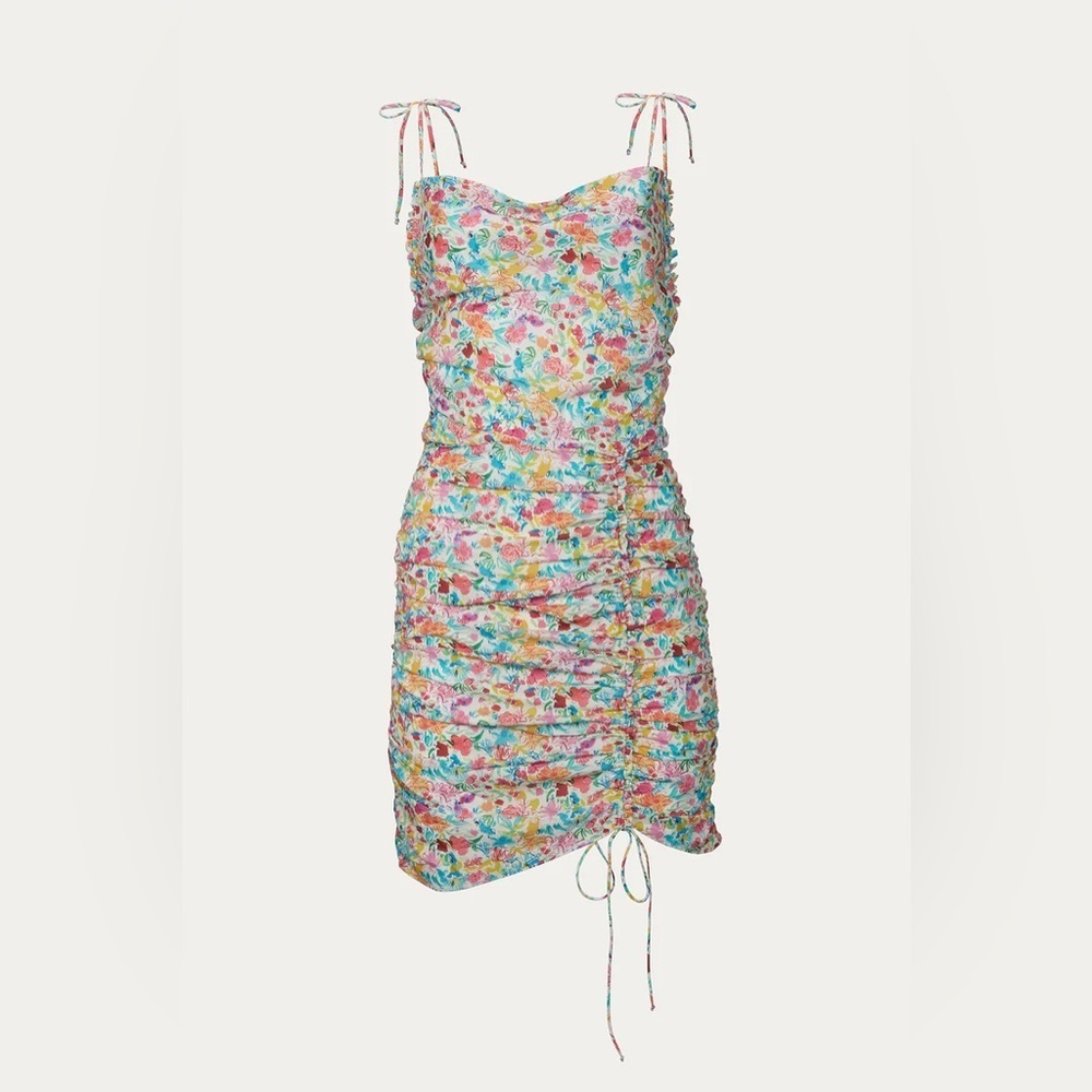 For Love & Lemons Leah Floral Cowl Neck Drawstring Skirt Mini Dress Size XSMALL - Picture 5 of 8